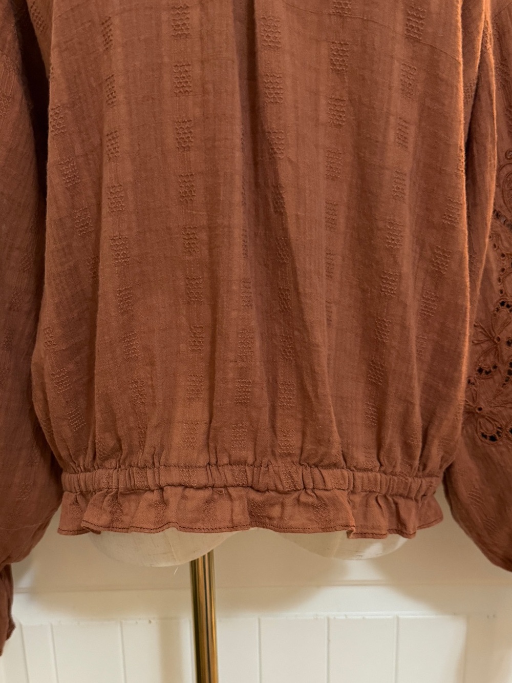 Anthropologie Pilcro Rust Brown Eyelet Peasant Blouse Size XL Boho, Cottagecore - Picture 4 of 16